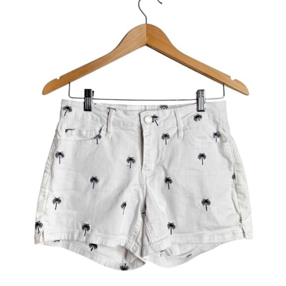 Crown & Ivy White Palm Tree Print Denim Shorts Womens Size 4 - Picture 1 of 6